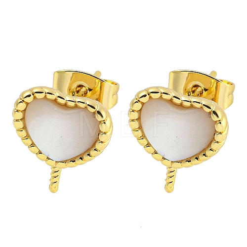 Brass with Shell Stud Earring Findings KK-G490-04G-1