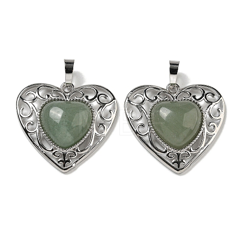 Natural Green Aventurine Peach Love Heart Pendants G-G158-01C-1