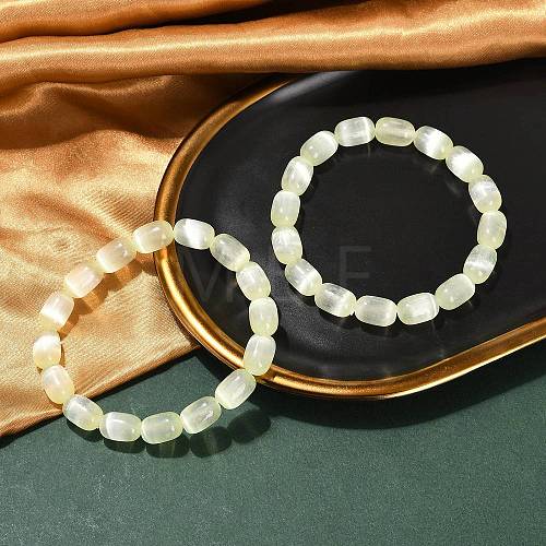 Dyed Natural Selenite Column Beaded Stretch Bracelets for Women BJEW-I312-05C-1