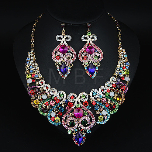 Alloy Rhinestone Bib Necklaces & Dangle Earrrings Sets for Women WG32480-04-1