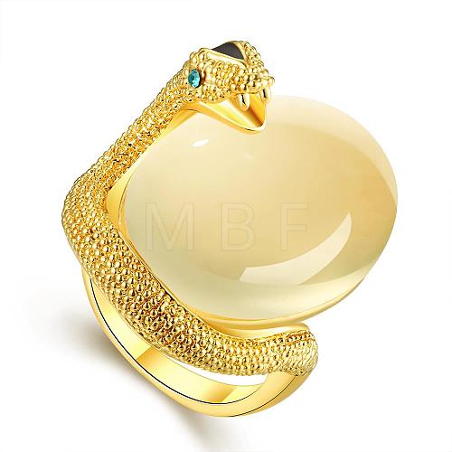Real 18K Gold Plated Graceful Tin Alloy Cat Eye Animal Finger Rings for Women RJEW-BB01101-7A-1