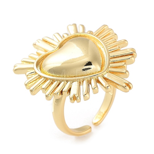 Brass Heart Open Cuff Ring for Women RJEW-C102-23G-1