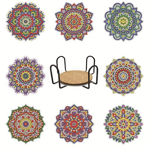 DIY Mandala Pattern Diamond Painting Coaster Kits MAND-PW0001-52B-1