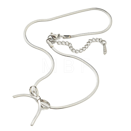 Non-Tarnish 304 Stainless Steel Flat Snake Chain Bowknot Pendant Necklaces NJEW-Z041-07P-1