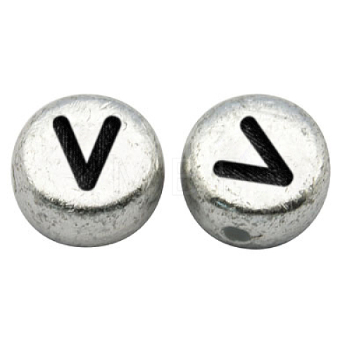 Silver Color Plated Acrylic Horizontal Hole Letter Beads MACR-PB43C9070-V-1
