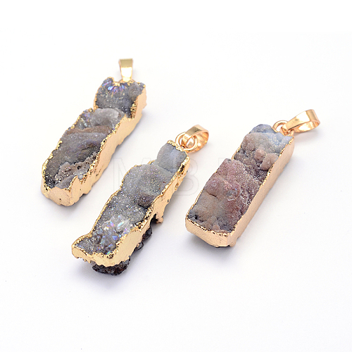 Natural Druzy Agate Rectangle Pendants G-P089-68-1