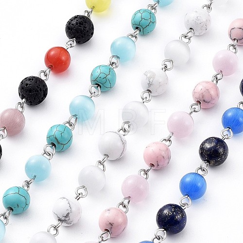 Handmade Natural & Synthetic Mixed Gemstone Beaded Chains AJEW-JB00509-1