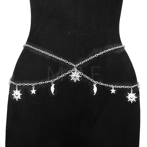 Alloy Moon Sun Star Double Layer Tassel Waist Chains WG6E939-02-1