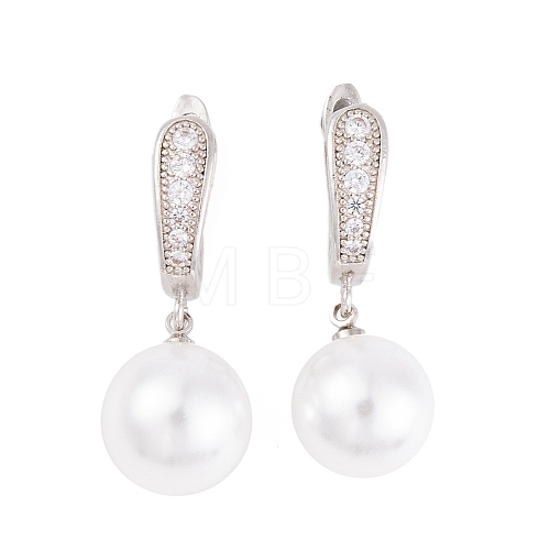 Rack Plating Brass Clear Cubic Zirconia ABS Pearl Earrings EJEW-S219-15P-07-1