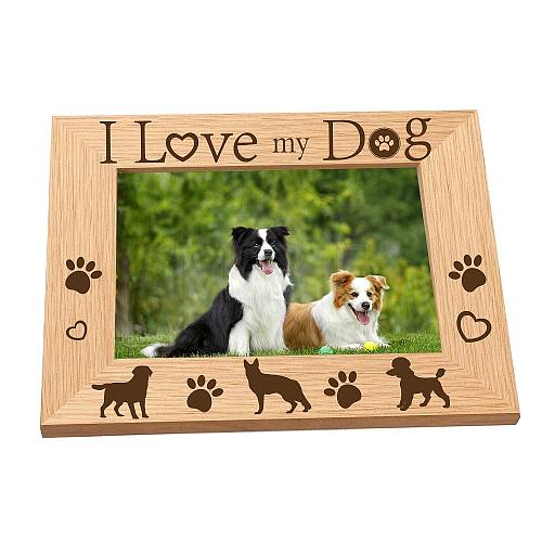 Rectangle with Dog & Word Wooden Photo Frames AJEW-WH0292-005-1