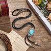 1Pc Alloy & Synthetic Turquoise Oval Pendant Black PU Leather Cord Boho Tie Lariat Necklaces NJEW-GF0001-23-4