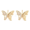 Butterfly Brass Pave Clear Cubic Zirconia Stud Earrings for Women EJEW-S216-03G-1