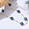 Natural Sodalite Faceted Flat Round Beaded Chain Necklaces with Matte Brass Beads GG-CBA37F5-01G-07-1