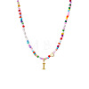 Colorful Beaded Heart Letter Necklace with Pearl Elements Stainless Steel Pendant Jewelry TR2146-9-1
