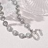 304 Stainless Steel Full Rhinestone Flat Round Link Chain Necklaces for Women SA-CBABBEA-02P-01-3