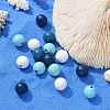 160 Pcs 4 Colors Summer Ocean Marine Style Painted Natural Wood Round Beads WOOD-LS0001-01F-4