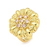 Rack Plated Brass Micro Pave Cubic Zirconia Flower Open Cuff Rings for Women RJEW-Z042-02G-02-1