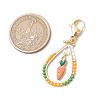 Easter Teadrop Glass Seed Beaded & Alloy Enamel Carrot Pendant Decorations HJEW-MZ00187-07-3