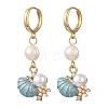 Natural Cultured Freshwater Pearl & Brass Enamel Hoop Dangle Earrings for Women EJEW-JE07268-02-3