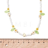 Faceted Round Dyed Natural Agate & Flower Handmade Millefiori Glass & Glass Seed Beaded Necklaces for Women NJEW-MZ00150-02-4