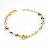 Colorful 304 Stainless Steel & Evil Eye Enamel Flat Round Link Bracelets FS-WGB13F5-11-1