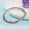 Natural Amethyst Column Beaded Stretch Bracelets with Brass Beads WH3970-2