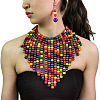 Bohemian Style Wood Round Beaded Pendant Necklaces & Dangle Earrings Sets FS-WG26D1A-01-1