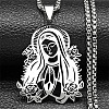 304 Stainless Steel Laser Cut Virgin Mary Pendant Box Chain Necklaces FS-WG69F53-01-1