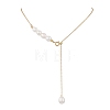Adjustable Slider Natural Pearl Beaded Lariat Necklaces NJEW-TA00180-2