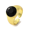 Brass Glass Round Wide Open Cuff Ring for Women RJEW-U003-19-2