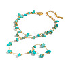 Synthetic Turquoise Chip 304 Stainless Steel Double Layer Hand Chain Ring Bracelets for Women HN5192-5