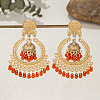 Bohemian Style Alloy Resin Bell with Flat Round Chandelier Earrings FS-WG374F0-05-1