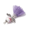 Porcelain Beaded with Polycotton Tassel Big Pendants PALLOY-JF02986-02-4