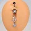 304 Stainless Steel Pave Clear Cubic Zirconia Curved Barbell Dangle Belly Rings FS-WG828D7-02-1