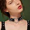 Punk Rock Style Alloy Star Heart Link Imitation Leather Chocker Necklaces NJEW-WH20004-20A-7