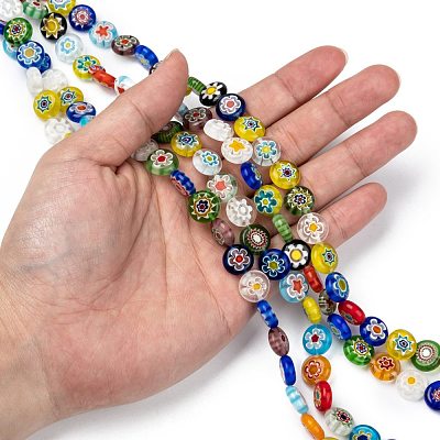 Flat Round Handmade Millefiori Glass Beads LK-R004-21-1