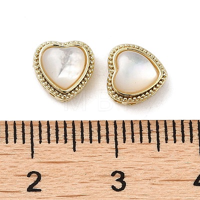 Brass Hollow Heart Beads with Natural White Shell KK-Q793-18G-1