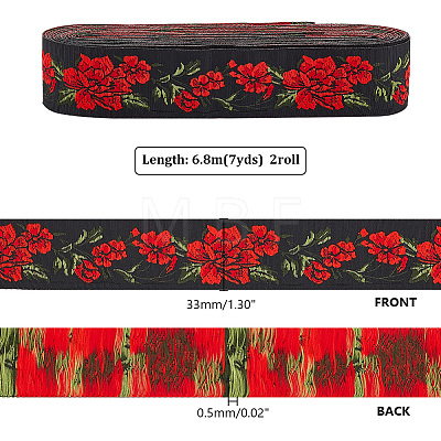 6.8M Flat Ethnic Style Polyester Jacquard Flower Ribbon OCOR-WH0082-133B-1