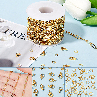 10M Ion Plating(IP) 304 Stainless Steel Paperclip Chains wih 50Pcs Open Jump Rings with 20Pcs Lobster Claw Clasps FIND-SC0012-55-1