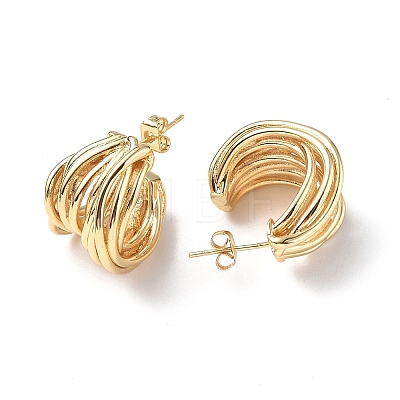 Brass Thick C-shape Stud Earrings for Women EJEW-P214-06G-1