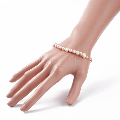 Natural Pearl Beaded Bracelet with Brass Paperclip Chains for Women BJEW-JB07920-02-1