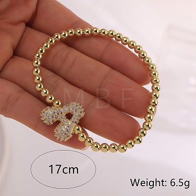 Brass Micro Pave Clear Cubic Zirconia Beaded Stretch Bracelets for Women FS-WGB95F4-22-1