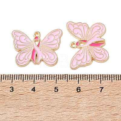 Breast Cancer Awareness Ribbon Zinc Alloy Enamel Pendants ENAM-I079-02G-02-1