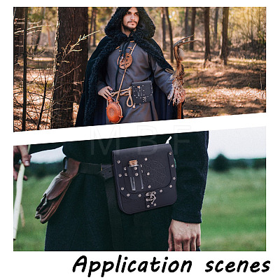 Rectangle PU Leather Medieval Waist Belt Bag with 2Pcs Glass Potion Bottles AJEW-WH0696-575B-1