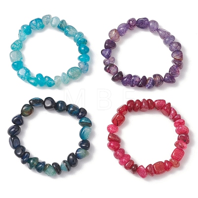 4Pcs Dyed Natural Dragon Veins Agate Beaded Stretch Bracelets for Women BJEW-JB13047-1