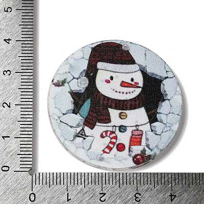 Printed Flat Round Christmas Themed Acrylic Pendants OACR-L018-05C-1