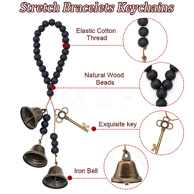 3Pcs Natural Wood Beads Stretch Bracelets Keychains HJEW-PH01537-1
