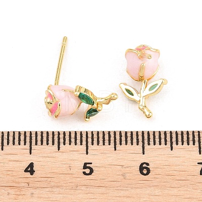 Valentine's Day Flower Brass Micro Pave Clear Cubic Zirconia Stud Earrings EJEW-T051-01G-1