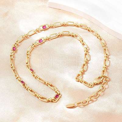 5MM Brass Pave Cubic Zirconia Oval Link Chain Necklaces NJEW-D324-01G-02-1