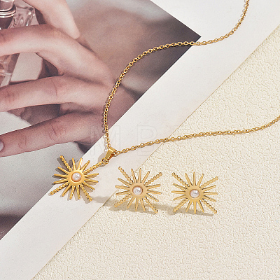 Stainless Steel Sun Stud Earrings & Pendant Necklaces Sets for Women EN4701-1
